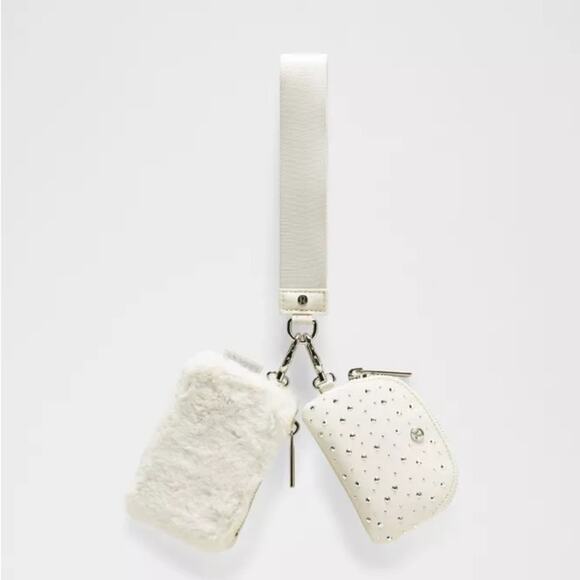 lululemon athletica Handbags - NWT Lululemon Athletica Dual Pouch Wristlet Studded Bone/Silver RARE